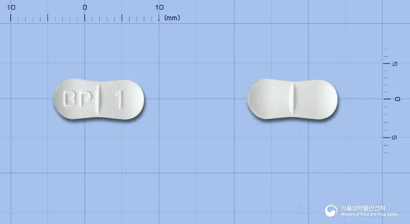 피엠에스메만틴정10mg(메만틴염산염) 앞뒤 사진 (흰색 기타, 각인 BP 1)