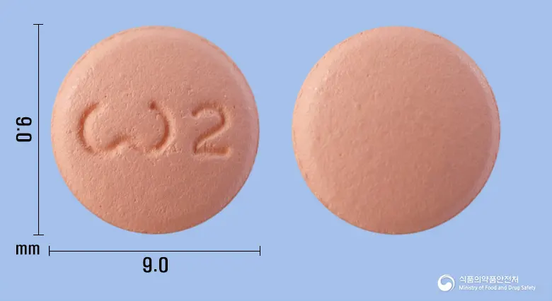 로수브이정20mg(로수바스타틴칼슘) 앞뒤 사진 (분홍색 원형, 각인 2)