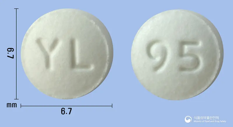 리마정(리마프로스트알파덱스) 앞뒤 사진 (흰색 원형, 각인 YL / 95)