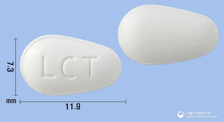 로사카탄정100mg(로사르탄칼륨) 앞뒤 사진 (흰색 기타, 각인 LCT)
