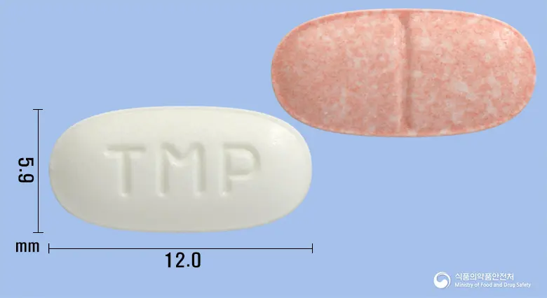 텔미즈플러스정40/12.5mg 앞뒤 사진 (흰색 타원형, 각인 TMP)