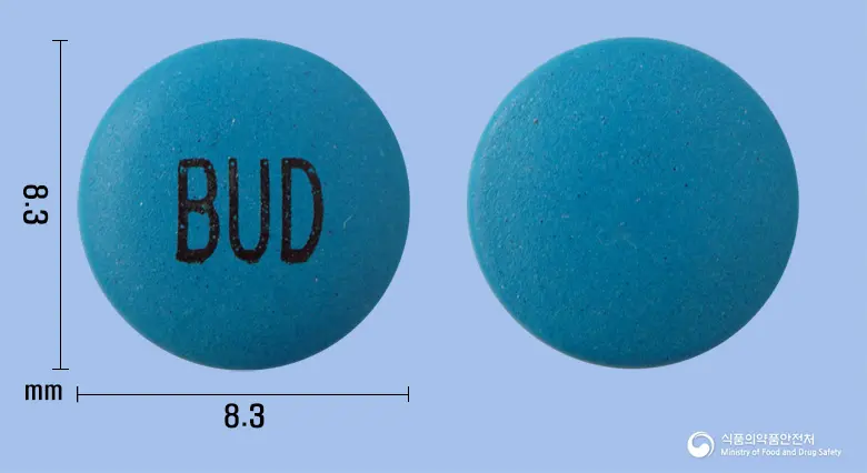 디유비정 앞뒤 사진 (파란색 원형, 각인 BUD)