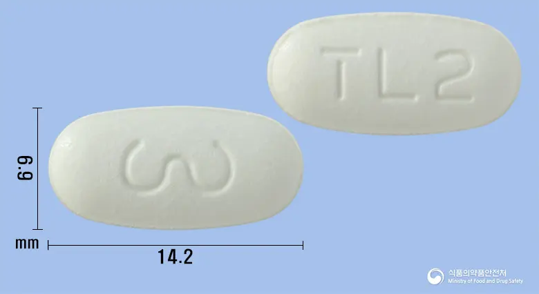 트윈플러스정40/10mg 앞뒤 사진 (흰색 장방형, 각인 TL2)