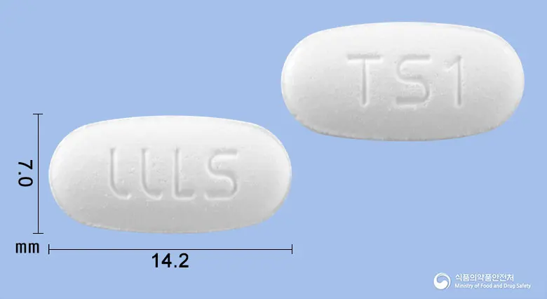 텔민스타정40/5mg 앞뒤 사진 (흰색 타원형, 각인 TS1)