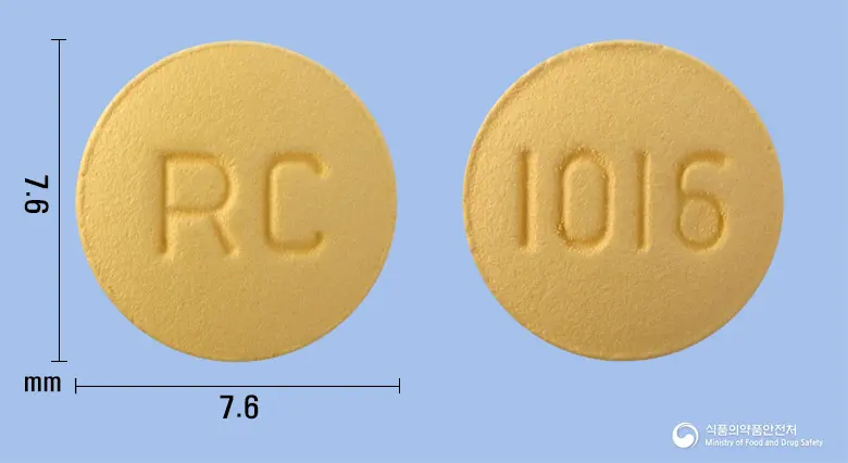 로칸듀오정10/16밀리그램 앞뒤 사진 (주황색 원형, 각인 RC / 1016)