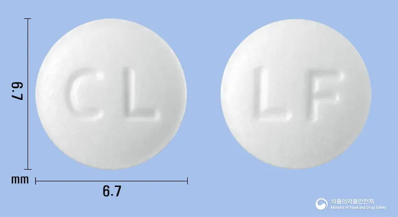 리마셀정(리마프로스트알파덱스) 앞뒤 사진 (흰색 원형, 각인 CL / LF)