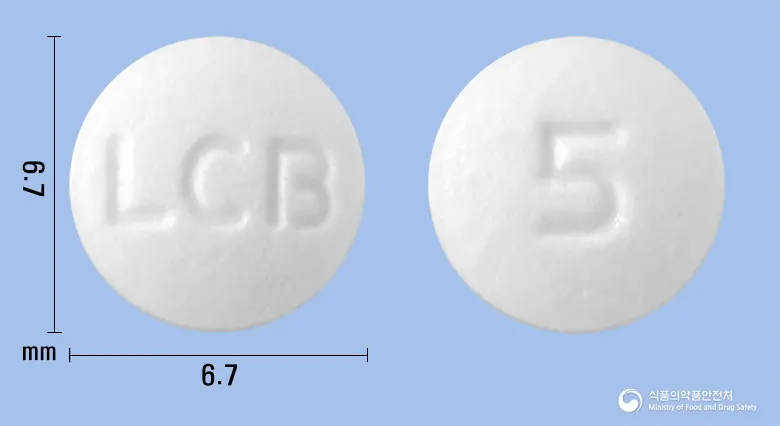 오파렉정(리마프로스트알파덱스) 앞뒤 사진 (흰색 원형, 각인 LCB / 5)