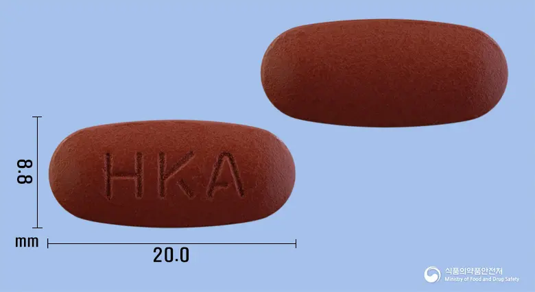더블액티브정 앞뒤 사진 (갈색 타원형, 각인 HKA)