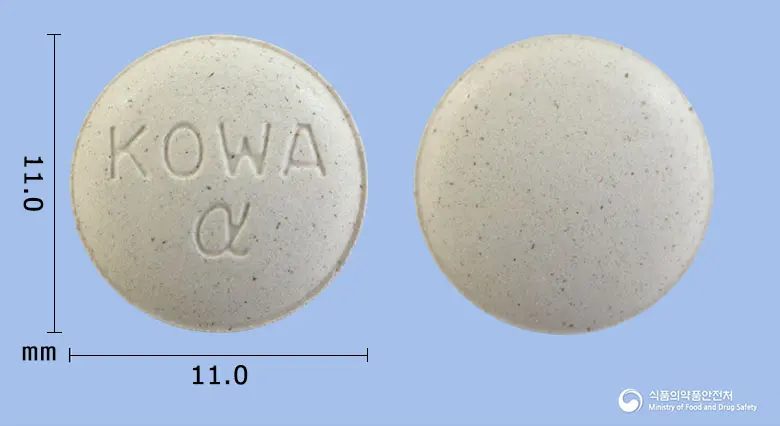 카베진코와알파정 앞뒤 사진 (회색 원형, 각인 KOWA α)