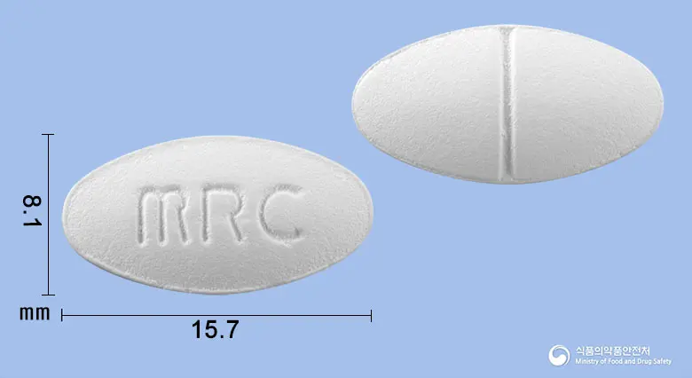 리치올정 앞뒤 사진 (흰색 타원형, 각인 RC)