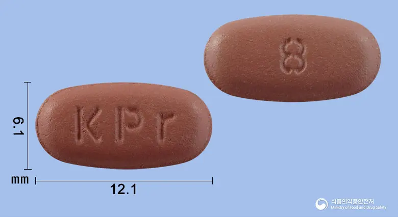 로피리노서방정8mg(로피니롤염산염) 앞뒤 사진 (빨간색 타원형, 각인 KPr / 8)