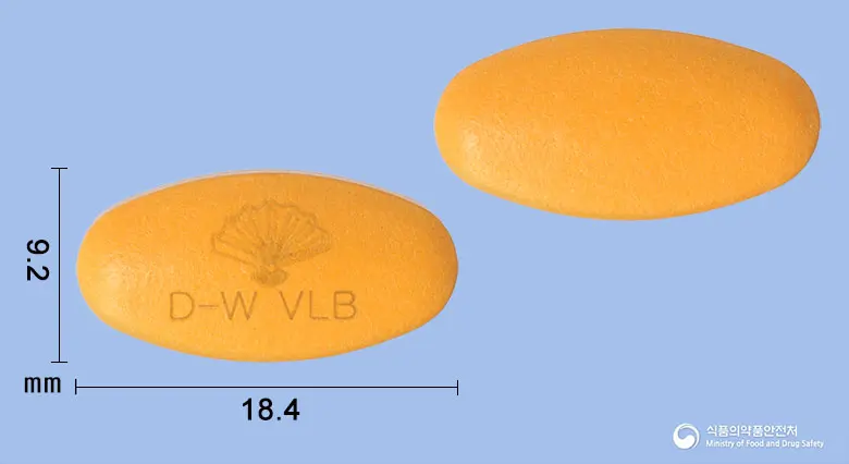 비라밸정 앞뒤 사진 (주황색 타원형, 각인 D-W VLB)