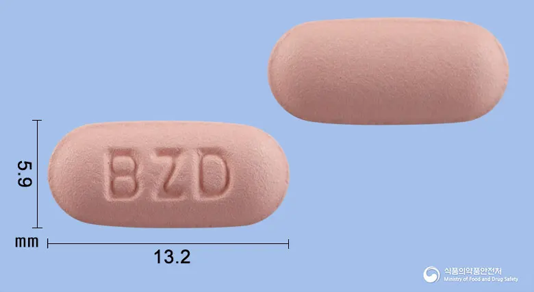 바제듀오정 앞뒤 사진 (분홍색 타원형, 각인 BZD)