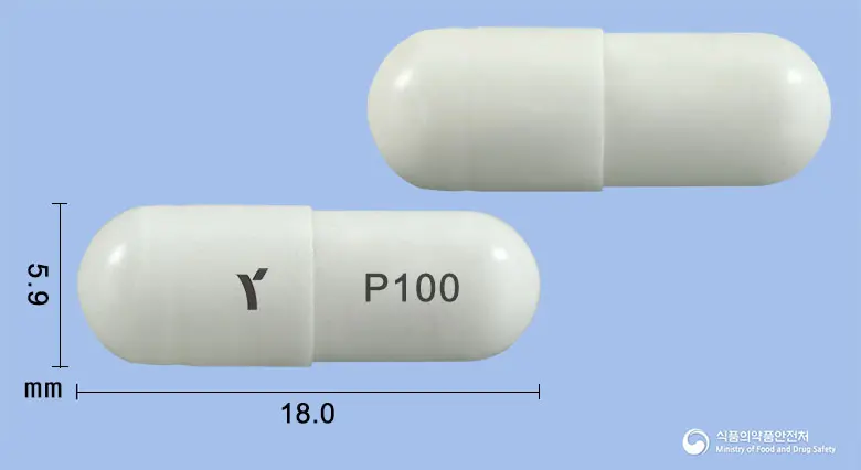 유레타졸서방캡슐100밀리그램(실로스타졸) 앞뒤 사진 (흰색 캡슐, 각인 P100)