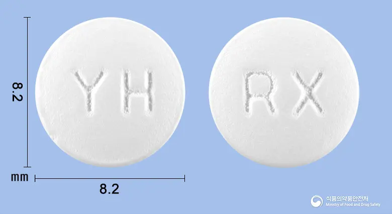라보니정45밀리그램(라록시펜염산염) 앞뒤 사진 (흰색 원형, 각인 YH / RX)