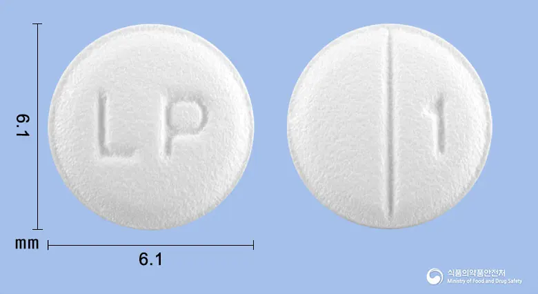제이씨에피나스틴정10mg(에피나스틴염산염) 앞뒤 사진 (흰색 원형, 각인 LP / 1)