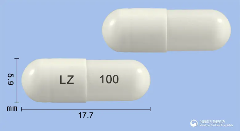 로사졸씨알캡슐100밀리그램(실로스타졸) 앞뒤 사진 (흰색 캡슐, 각인 LZ 100)