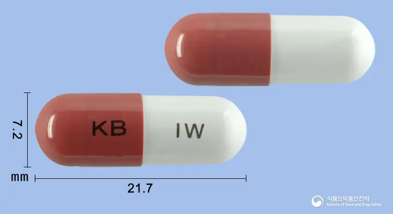 이치원캡슐(청위산) 앞뒤 사진 (빨간색 캡슐, 각인 KB IW)