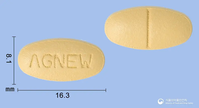 뉴레일정 앞뒤 사진 (주황색 타원형, 각인 ΛGNEW)
