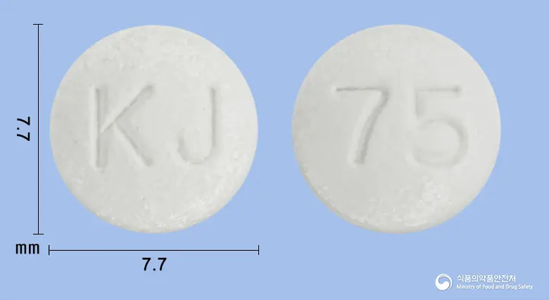 폴레맥정(폴라프레징크) 앞뒤 사진 (흰색 원형, 각인 KJ / 75)