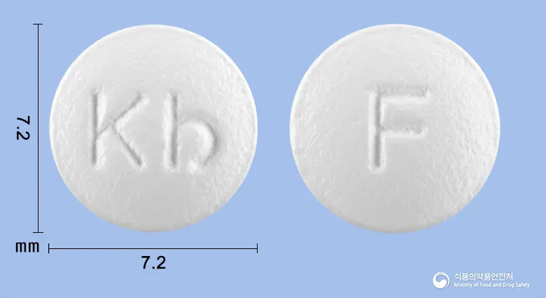 파모톤정20밀리그램(파모티딘) 앞뒤 사진 (흰색 원형, 각인 Kb / F)