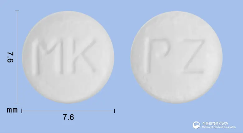 프레징정(폴라프레징크) 앞뒤 사진 (흰색 원형, 각인 MK / PZ)