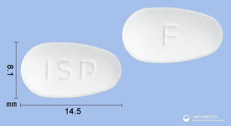 페노레이트정(페노피브레이트) 앞뒤 사진 (흰색 기타, 각인 ISP / F)