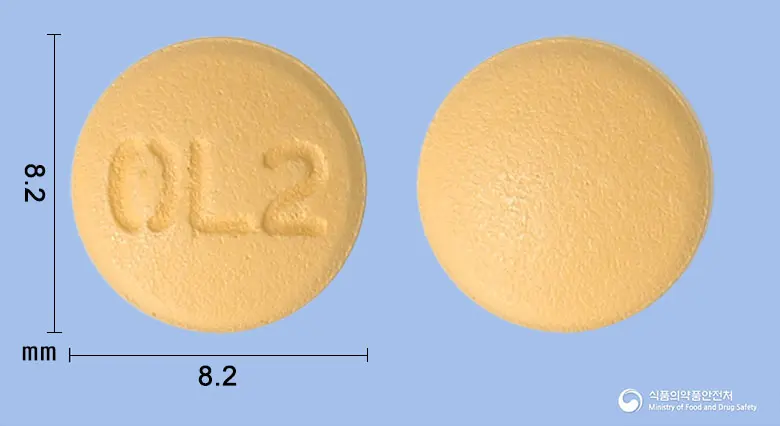 올메딜에이치씨티정5/40/12.5밀리그램 앞뒤 사진 (주황색 원형, 각인 OL2)