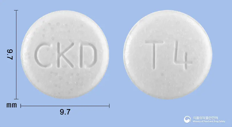 타무날서방정0.4밀리그램(탐스로신염산염) 앞뒤 사진 (흰색 원형, 각인 CKD / T4)