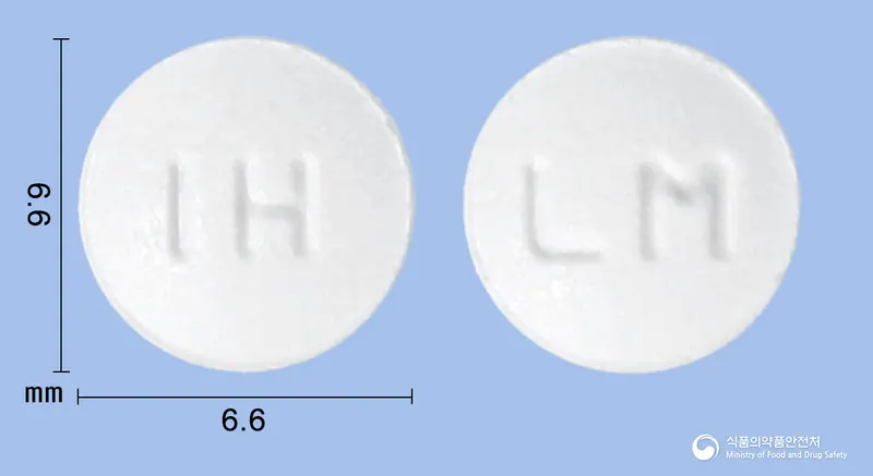 오팔로정(리마프로스트알파덱스) 앞뒤 사진 (흰색 원형, 각인 IH / LM)