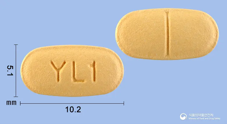 크레바젯정10/10밀리그램 앞뒤 사진 (주황색 타원형, 각인 YL1)