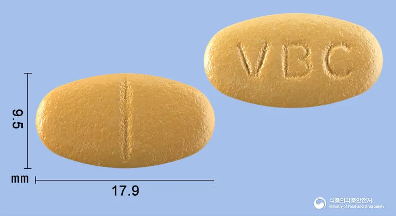 임팩타민프리미엄원스정 앞뒤 사진 (주황색 타원형, 각인 VBC)