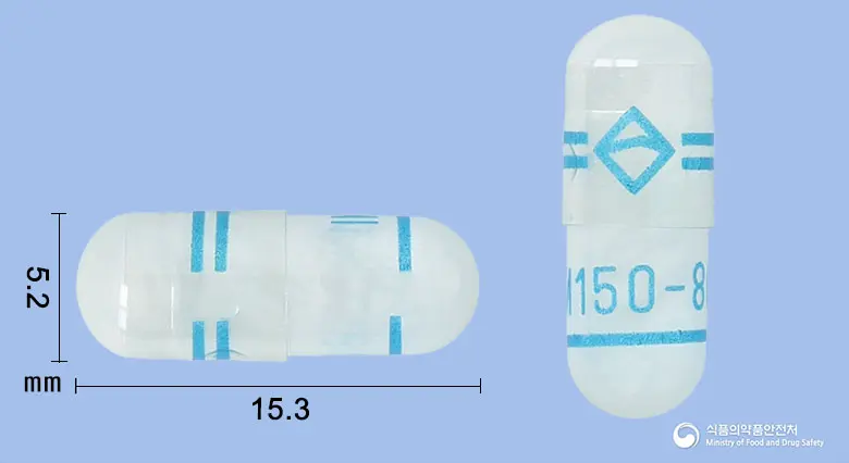 어택트라흡입용캡슐150/80마이크로그램 앞뒤 사진 (투명 장방형, 각인 ==== ====IM150-80─────)