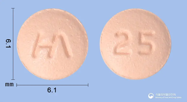 글루시타정25밀리그램(시타글립틴염산염수화물) 앞뒤 사진 (분홍색 원형, 각인 25)