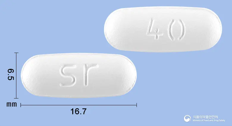 라도젯정10/40밀리그램 앞뒤 사진 (흰색 타원형, 각인 sr / 40)