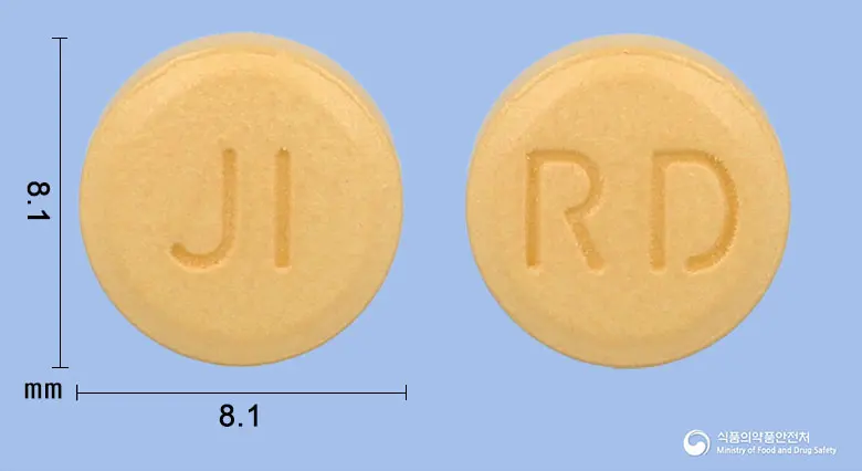 라로듀오정 앞뒤 사진 (주황색 원형, 각인 JI / RD)