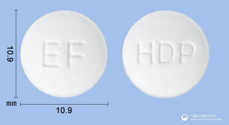 에제페노정 앞뒤 사진 (흰색 원형, 각인 EF / HDP)