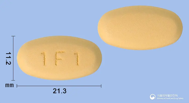 포슈벳듀오서방정10/1000밀리그램 앞뒤 사진 (주황색 타원형, 각인 1F1)