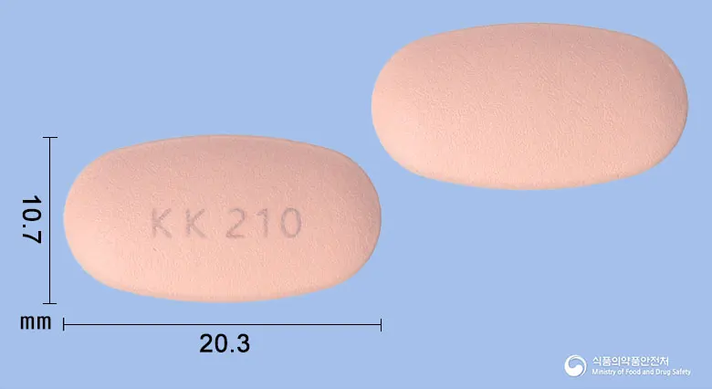 테네글리엠서방정20/1000밀리그램 앞뒤 사진 (분홍색 타원형, 각인 KK210)