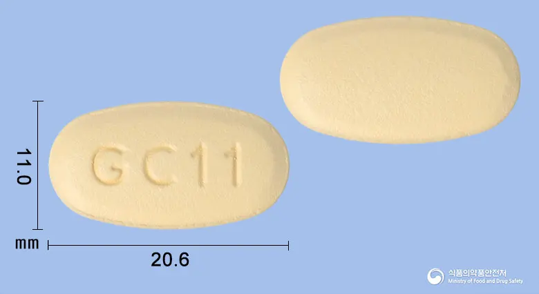 폴민다파서방정10/1000밀리그램 앞뒤 사진 (주황색 타원형, 각인 GC11)