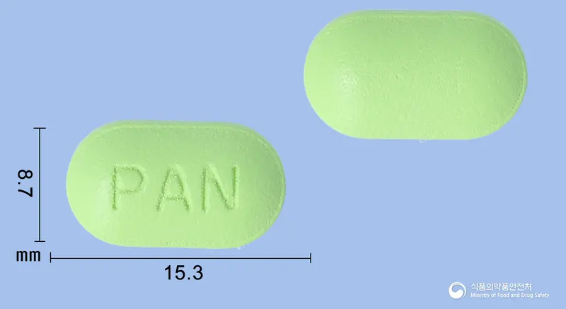 판스틴정 앞뒤 사진 (연두색 장방형, 각인 PAN)