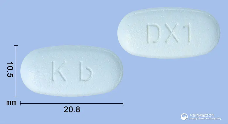 자누스틴메트엑스알서방정50/500밀리그램 앞뒤 사진 (파란색 타원형, 각인 Kb / DX1)