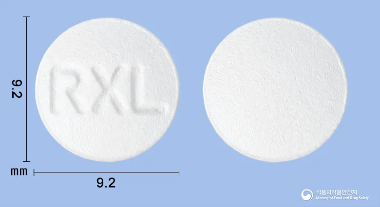 록사렉스서방정75밀리그램(록사티딘아세테이트염산염) 앞뒤 사진 (흰색 원형, 각인 RXL)