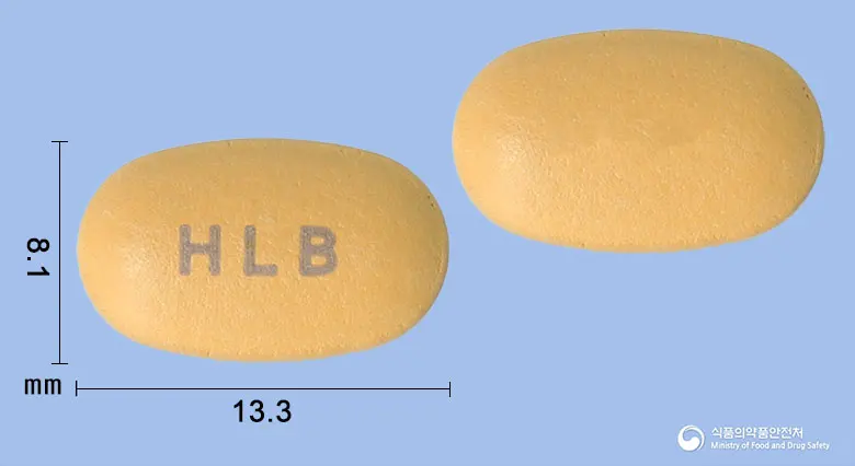 렉스듀오정 앞뒤 사진 (주황색 타원형, 각인 HLB)