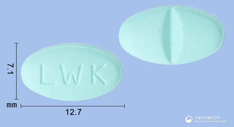 원라인정 앞뒤 사진 (청록색 타원형, 각인 LWK)