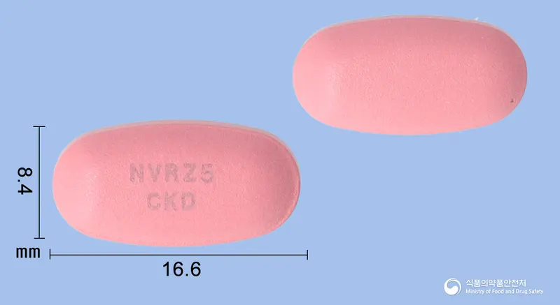 누보로젯정80/2.5/5/10밀리그램 앞뒤 사진 (분홍색 타원형, 각인 NVRZ5CKD)