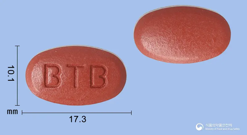 포텐비정 앞뒤 사진 (갈색 타원형, 각인 BTB)